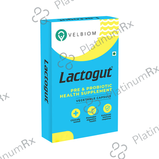 Velbiom Lactogut Pre & Probiotic Health Supplement Vegetable Capsule