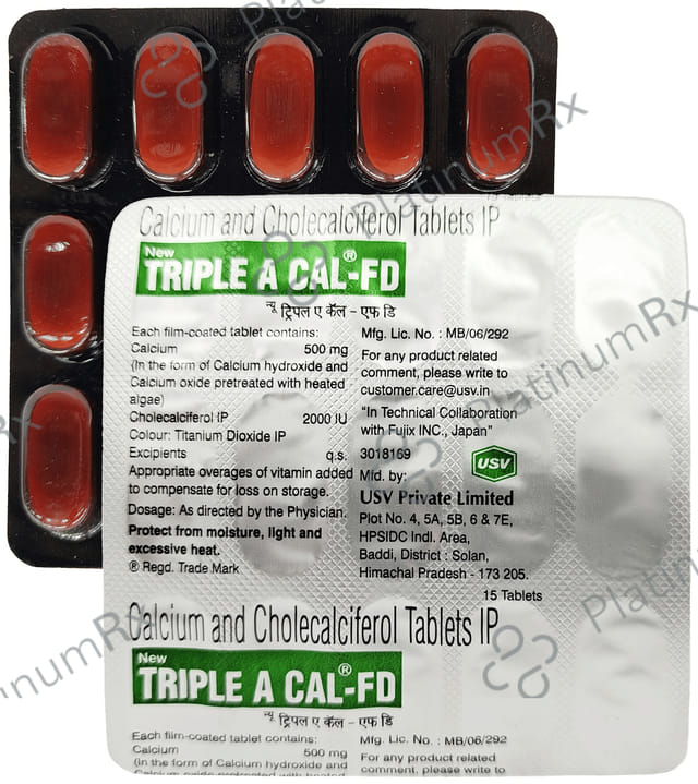 New Triple A Cal FD 500mg/200IU Tablet 15s