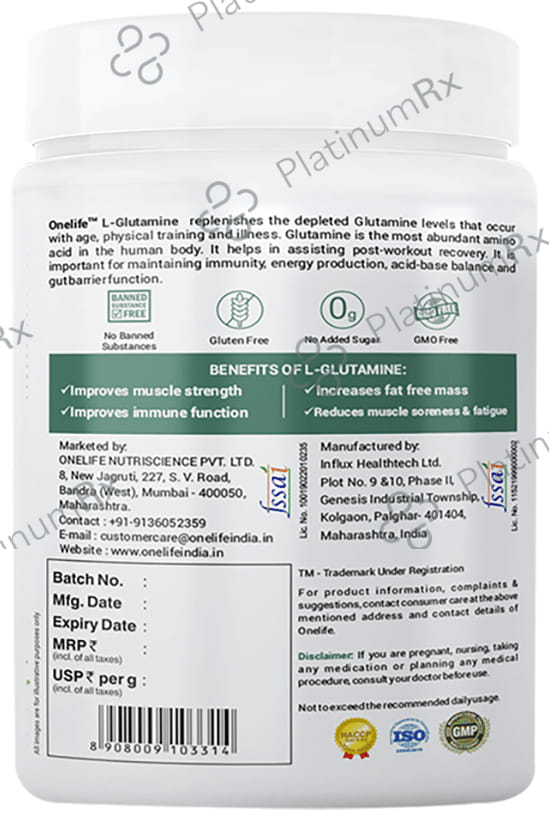 OneLife L-Glutamine Powder Green Apple