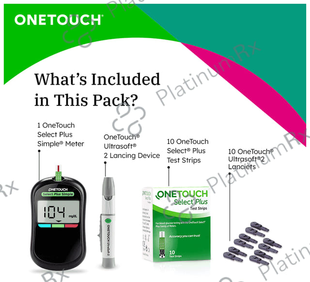 OneTouch Select Plus Simple Glucometer (10 Test Strips Free) Kit 1s