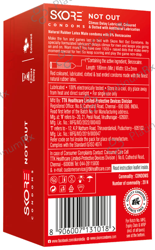 Skore Not Out Climax Delay Condom 20s