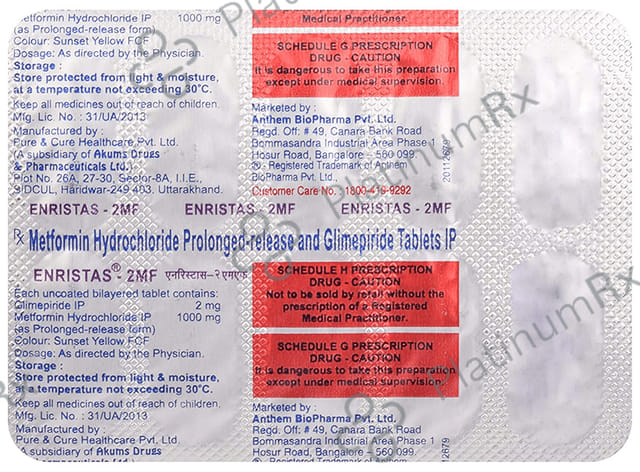 Enristas 2MF 2/1000mg Tablet PR 10s