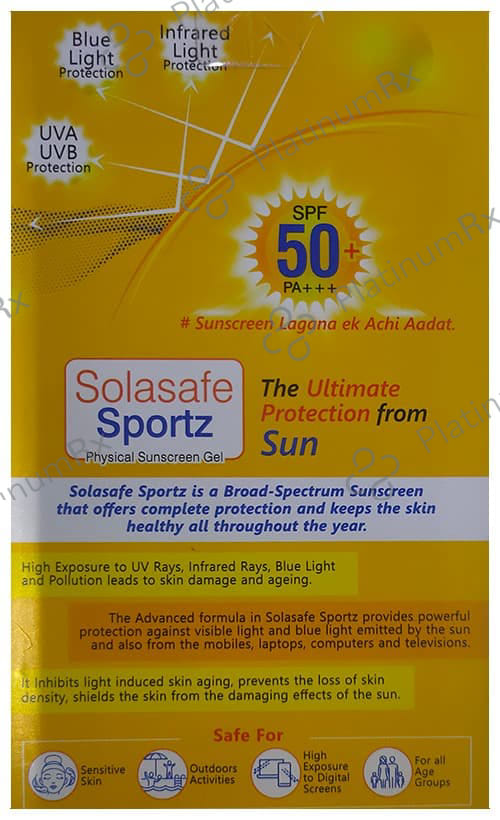 Solasafe Sportz Physical Sunscreen SPF 50+ Gel 50gm