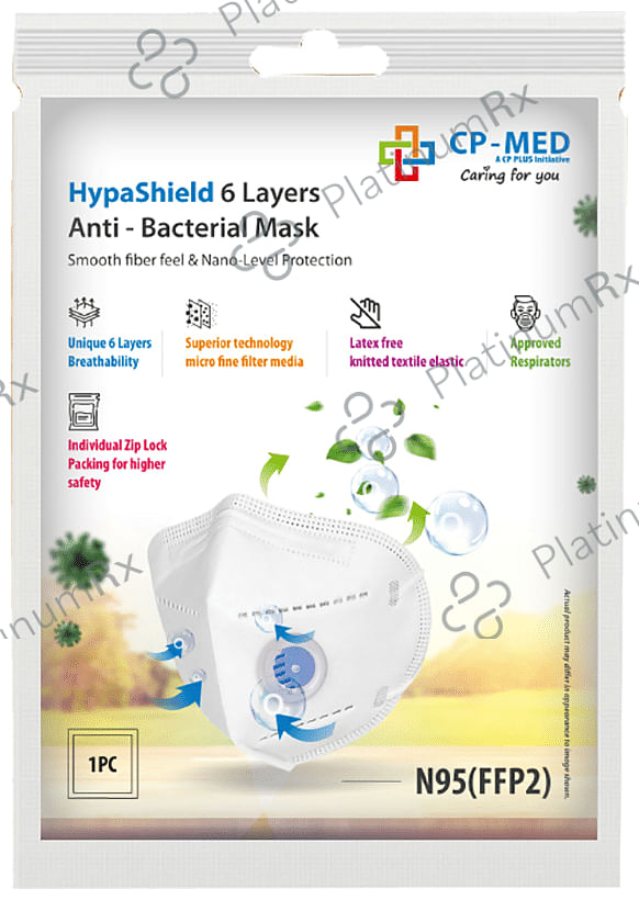 CP-Med N95 FFP2 Hypashield 6 Layers Anti-Bacterial Mask with Earloop Universal White with Breathing Valve