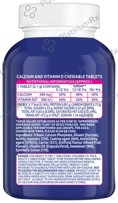 Ostocalcium Total, Vitamin D & Calcium to Support Strong Bones, Joints & Muscles (Veg) Mixed Fruit 60 Chewable Tablet