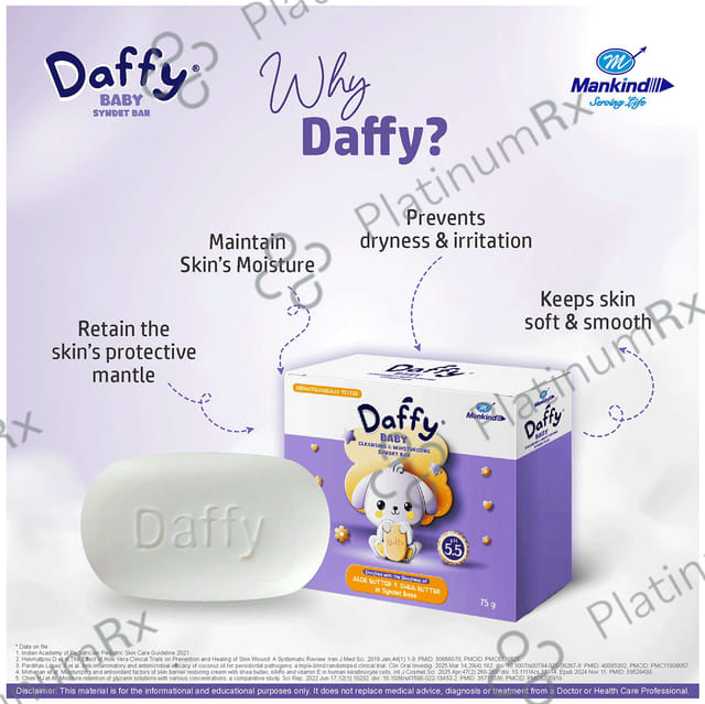 Daffy Baby Bathing Bar Cleansing And Moisturising, Syndet Base With Aloe And Shea Butter, PH Soap 75gm
