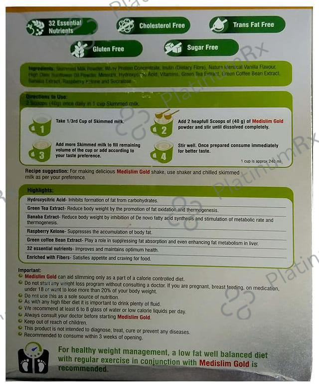 Medislim Gol vanilla Powder 500gm