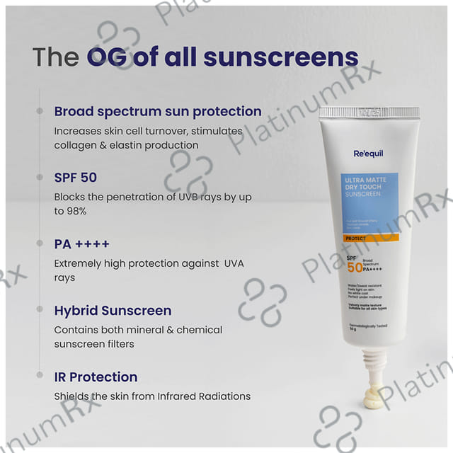 Re'equil Ultra Matte Dry Touch Sunscreen Gel SPF 50 PA++++ Gel 50gm