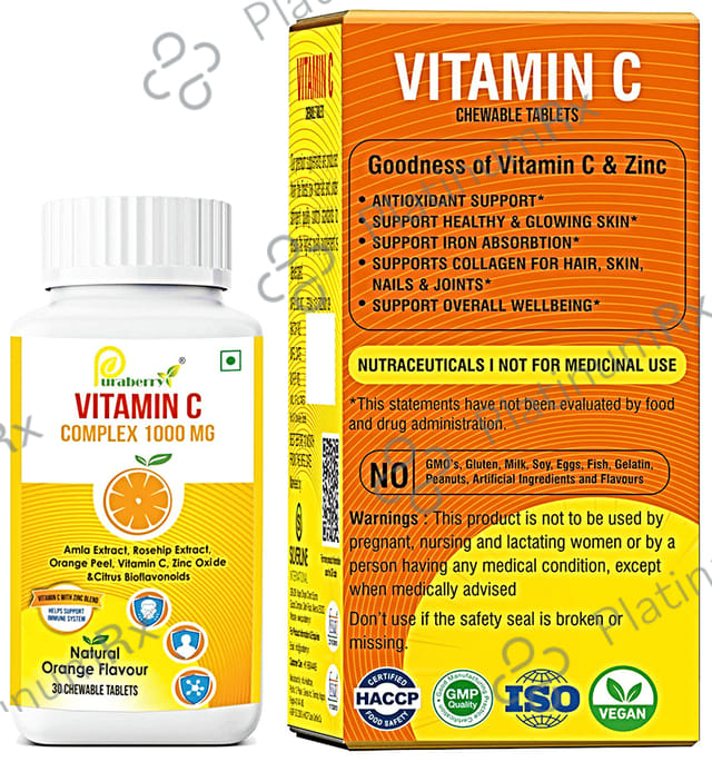 Puraberry Vitamin C Complex 1000mg Chewable Tablet Natural Orange