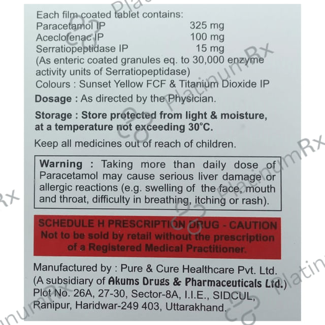 Aceclan SP 100/325/15mg Tablet 10s