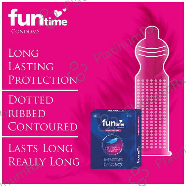 Funtime Dotted Ribbed & Contoured Climax Control Condom 3s