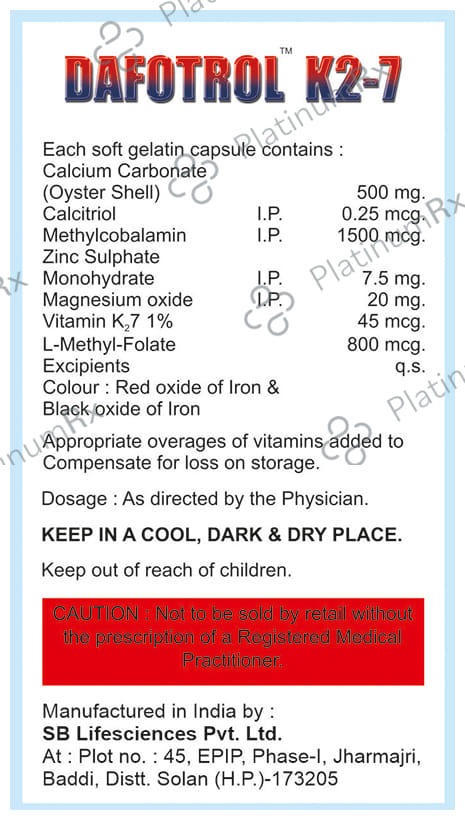 Dafotrol K2 7 Softgel Capsule Soft Gelatin Capsule