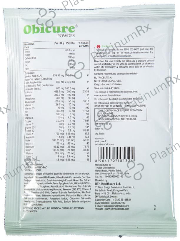 Obicure Whey Protein with CLA, Multivitamins & Minerals - Flavour Powder