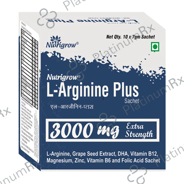 Nutrigrow L-Arginine Plus 3000mg - Sachet for Energy, Muscle & Heart Support