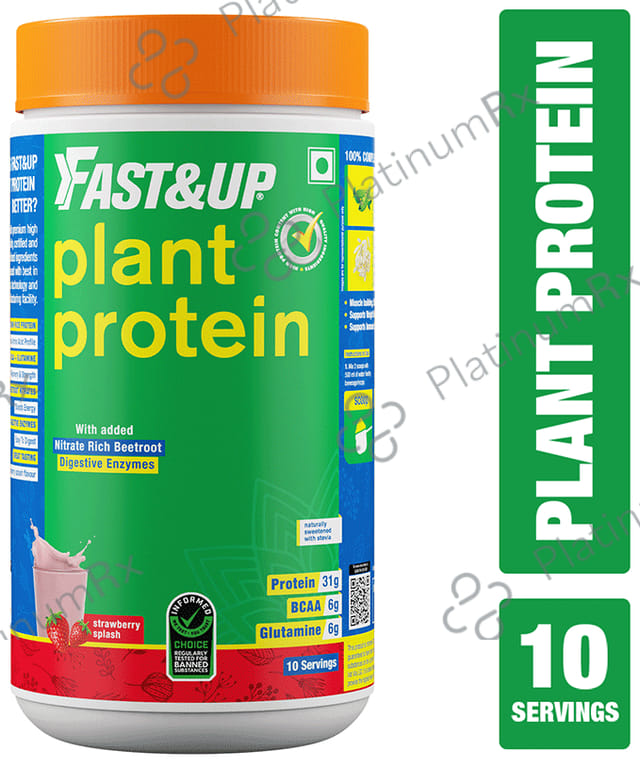 Fast&Up Plant Protein with Added Nitrate Rich Digestive EnzymeBeetroot Powder Strawberry Splash 440 gm