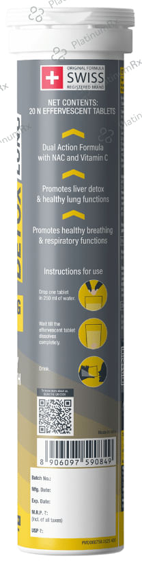Fast&Up Detox Lung - With NAC 600mg & Vitamin C for Lung & Respiratory Support - Flavour Effervescent Tablet Strawberry 20 Effervescent