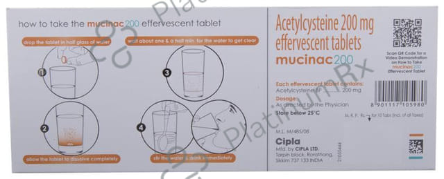 Mucinac 200mg Effervescent Tablet Sugar Free 10s
