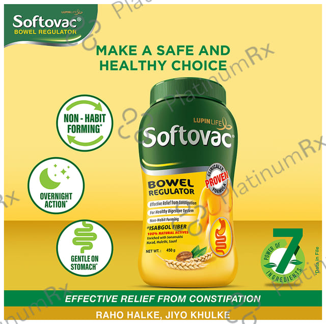 Softovac Bowel Regulator for Effective Relief from Constipation Powder 450gm