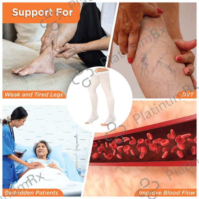 Vissco Anti-Embolism Stockings -Thigh Length-Open Toe to Improve Blood Circulation Small White