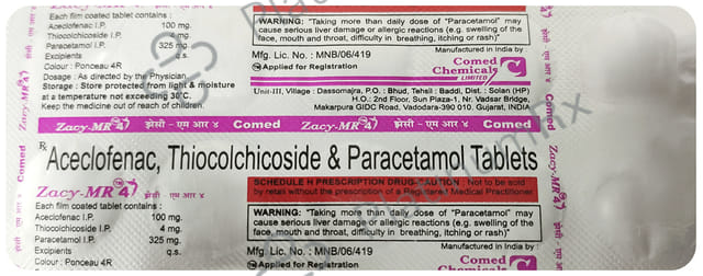 Zacy MR 100/325/4mg Tablet 10s