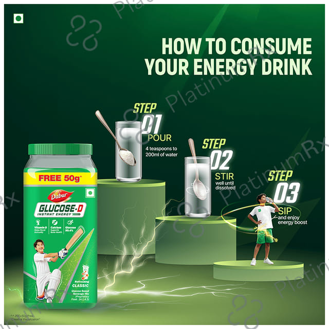 Dabur Glucose D Instant Energy with Calcium & Vitamin D - For Immunity & Bone Health - Powder