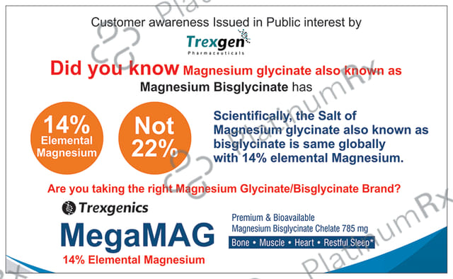 Trexgenics MegaMag with Magnesium Bis-Glycinate - Veg Capsule for Bones, Muscles, Heart & Restful Sleep