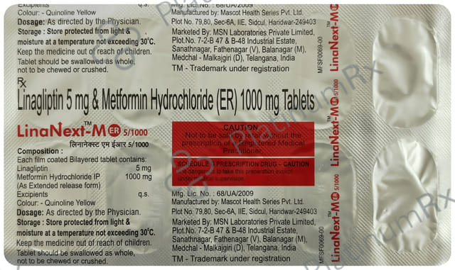 Linanext M 1000mg/5mg Tablet ER 10s