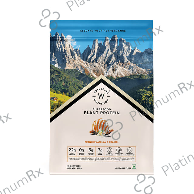 Wellbeing Nutrition Superfood Plant Protein for Muscle Growth & Metabolism - Flavour Powder French Vanilla Caramel