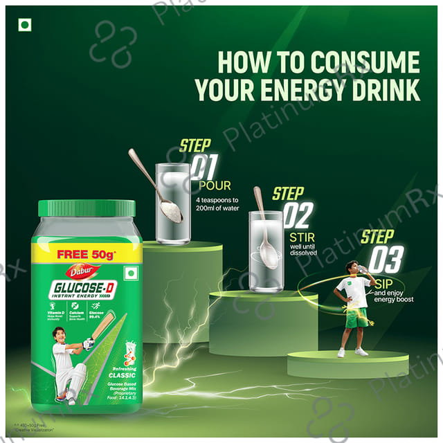 Dabur Glucose D with Calcium for Immunity & Bone Health - 450gm + 50gm Free Powder
