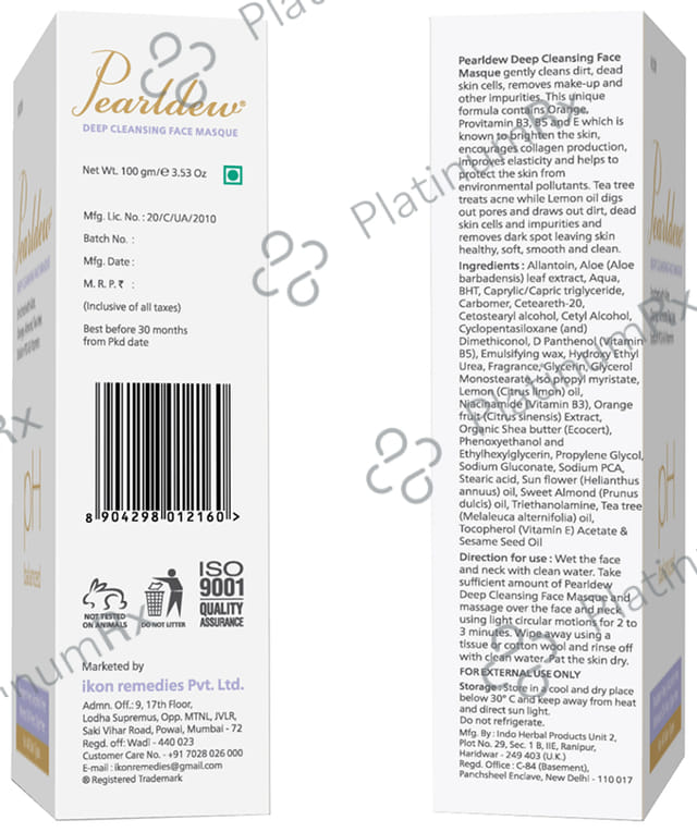 Pearldew pH Balanced Deep Cleansing Face Masque 1 Tube