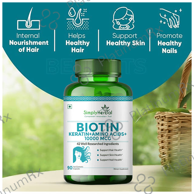 Simply Herbal Biotin 10000mcg - With Keratin & Amino Acids for Hair, Skin & Nails - Capsule