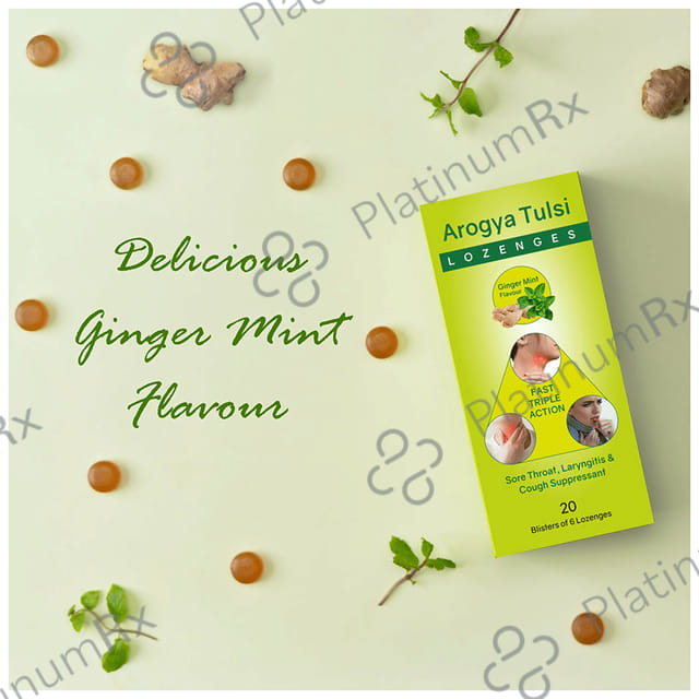 Arogya Tulsi Lozenges (6 Each) Ginger Mint 10 strips