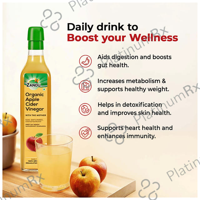 Zandu Organic Apple Cider Vinegar ACV with The Mother - Raw, Unfiltered & Unpasteurized