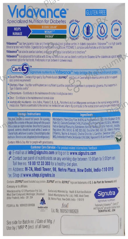 Vidavance Diabetes Vanilla Powder 400gm
