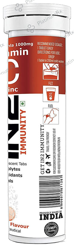 IN2 Immunity Vitamin C+Zinc Effervescent Tablet (20 Each) Orange 1 Bottle