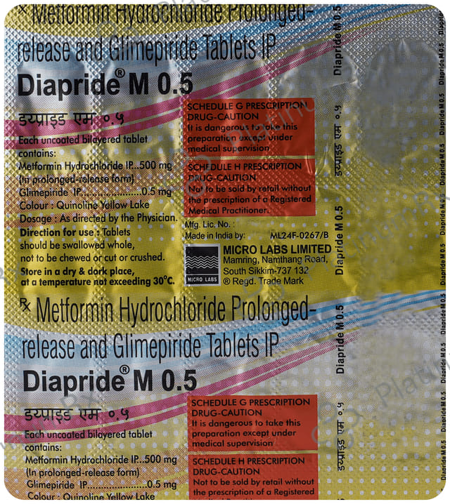 Diapride M 0.5/500mg Tablet PR 15s
