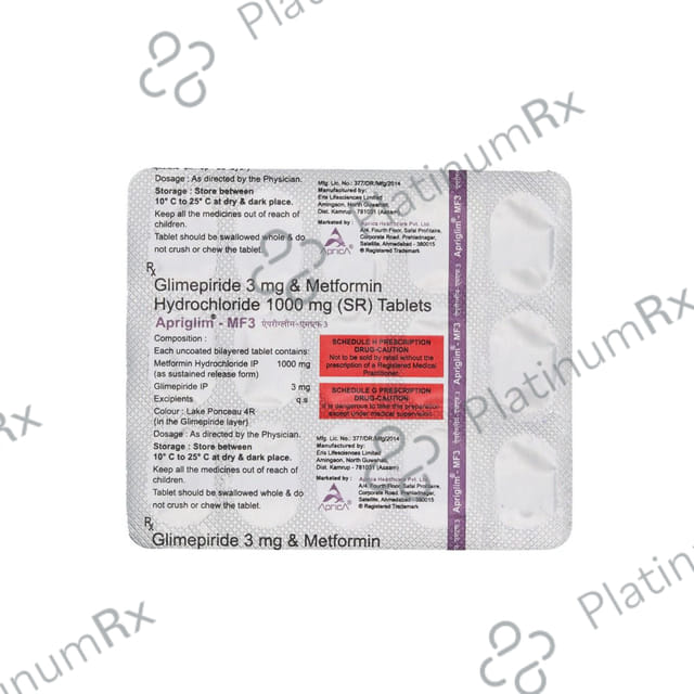 Apriglim MF 3/1000mg Tablet 15s