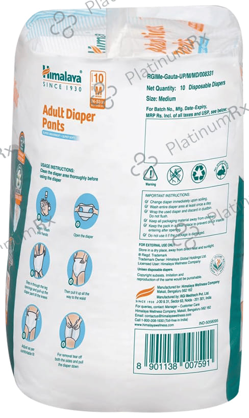 Himalaya Adult Diaper Pant with Natural Odour Lock and Antibacterial Absorbent Core Medium 10s