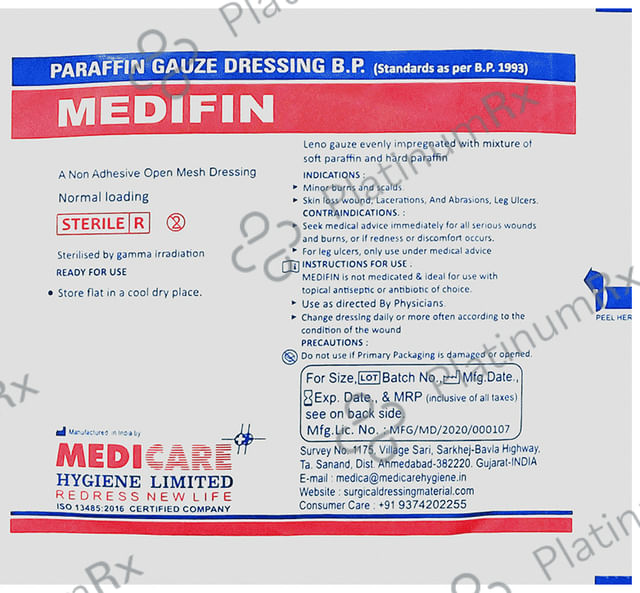 Medica Medifin Paraffin Gauze Dressing 10cm x 10cm 1 Unit
