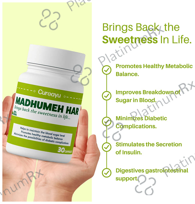 Cureayu Madhumeh Har Ayurvedic Capsule - Enriched with Karela, Guggul & Ashwagandha - Control Blood Sugar -100 % Herbal