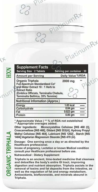 HXN Sugar Free Organic Triphala Tablet (60 Each) 1 Pack