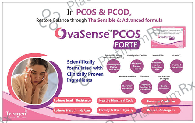 Trexgen OvaSense PCOS Forte with Myo-Inositol, Vitamin D3, Calcium, Zinc & Biotin - Tablet