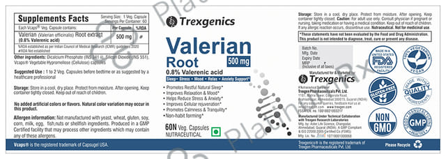 Trexgenics Valerian Root 500mg Veg. Capsules