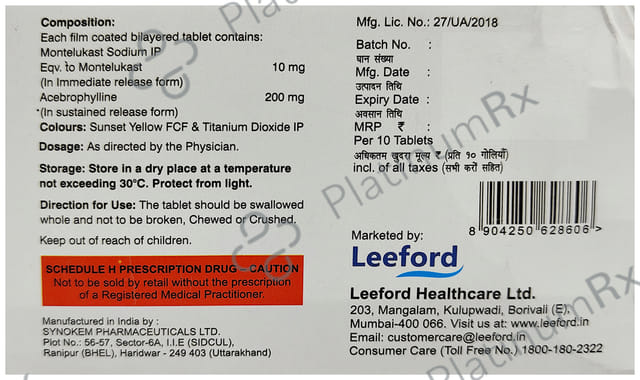 Broncofil M 200/10mg Tablet SR 10s