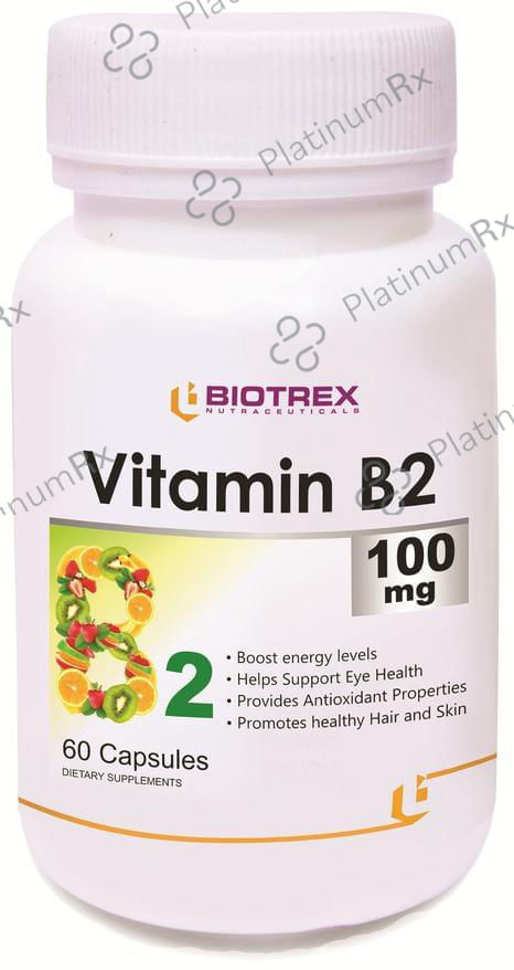 Biotrex Vitamin B2 100mg for Energy, Eye Health, Hair, Skin & Antioxidant Support - Capsule