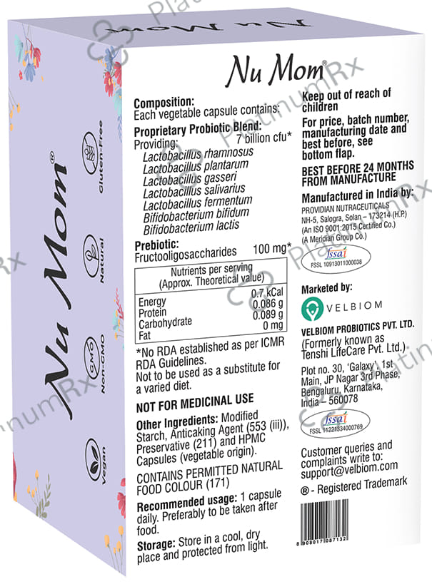 Velbiom Nu Mom Pre & Probiotic Health Supplement Vegetable Capsule for Maternal Health