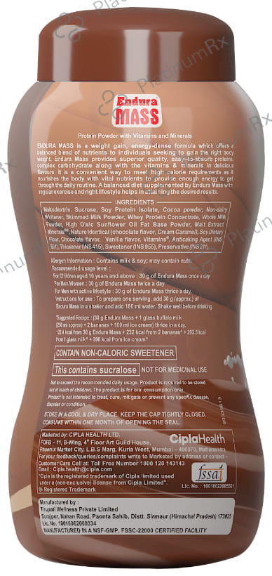 Endura Mass Weight Gainer Flavour Chocolate Powder 1000gm