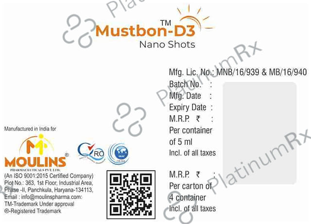 Mustbon D3 60000IU Caramel Butter Scotch No Added Sugar Oral Solution 4X5ml