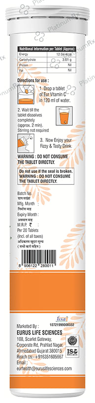 Eur Health Vitamin C Effervescent Tablet Orange