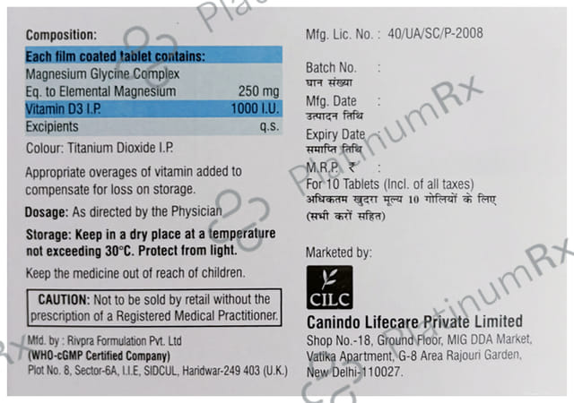 Can MG 250mg/1000IU Tablet 10s